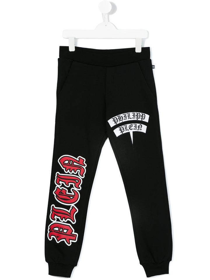 Philipp Plein Kids - Speech Bubble Logo Track Pants - Kids - Cotton - 10 Yrs, Black