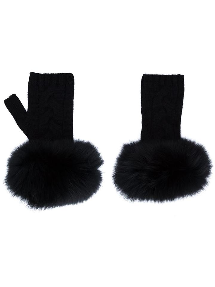 Yves Salomon 'fingerless Trim' Gloves, Women's, Black, Rabbit Fur/cashmere/wool