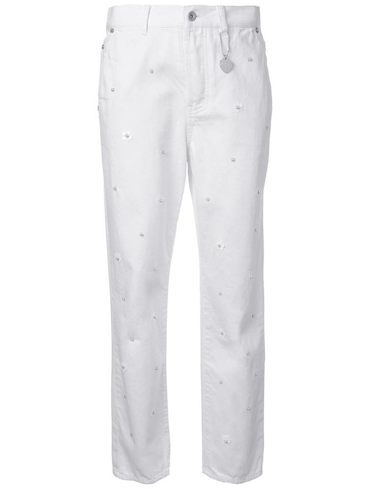 Muveil Pearl Embellished Jeans, Women's, Size: 36, White, Cotton