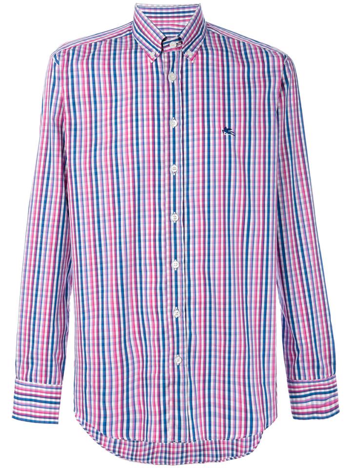 Etro Stripe Check Button Down Shirt - Blue