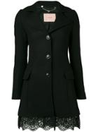 Twin-set Lace Trim Fitted Coat - Black