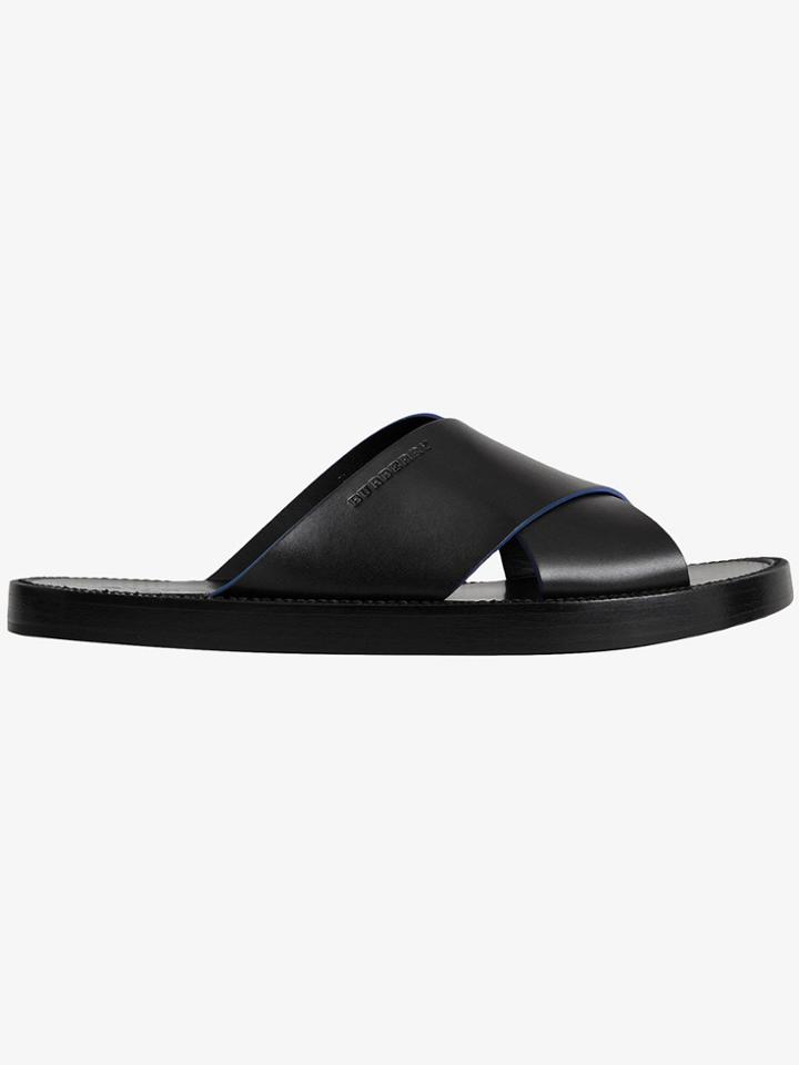 Burberry Contrast Detail Leather Sandals - Black