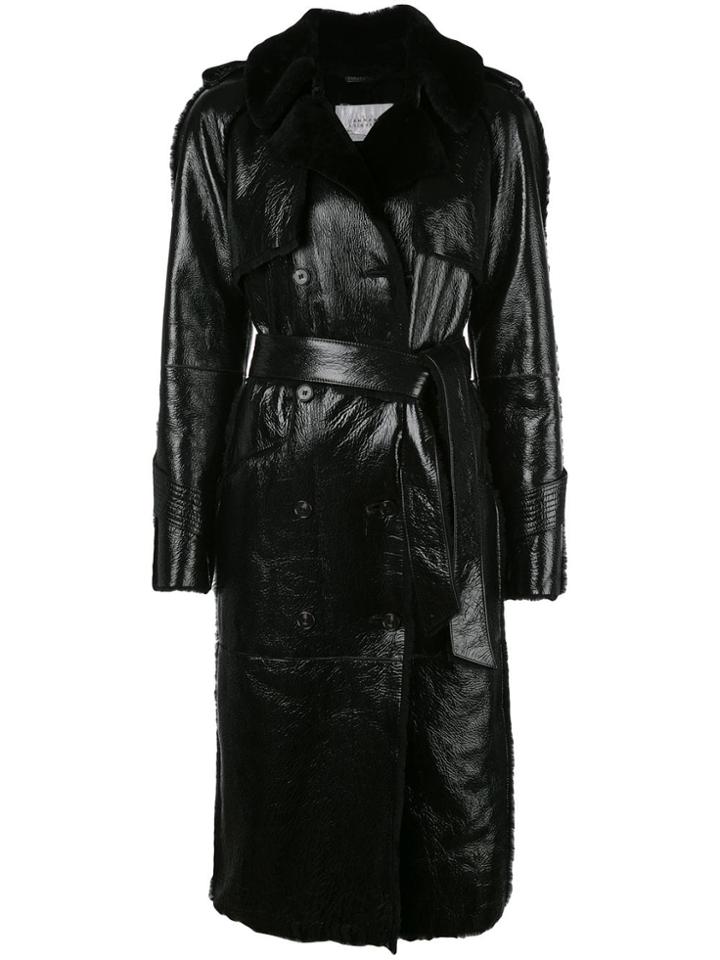 Common Leisure Patent Belted Double-breasted Trench - Black