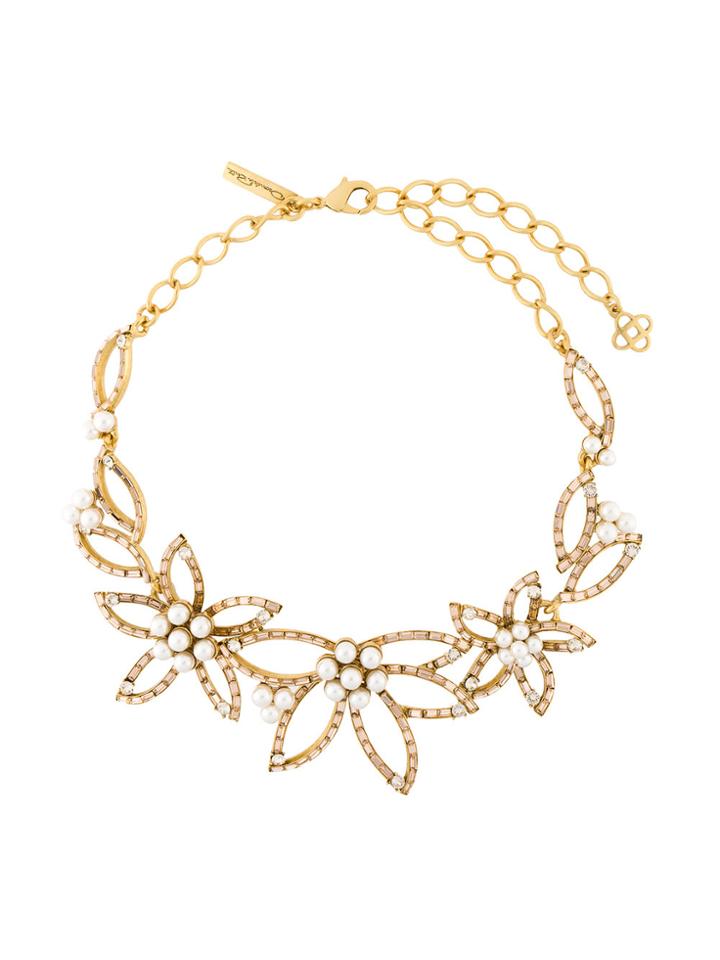 Oscar De La Renta Pearl Embellished Flower Necklace - Metallic