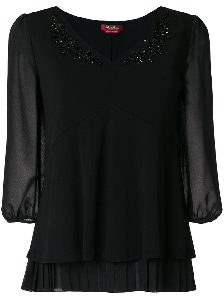 Max Mara Studio Embellished V-neck Blouse - Black