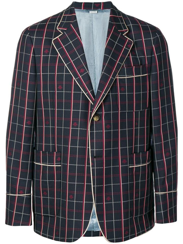 Gucci Bee Embroidered Check Blazer - Blue