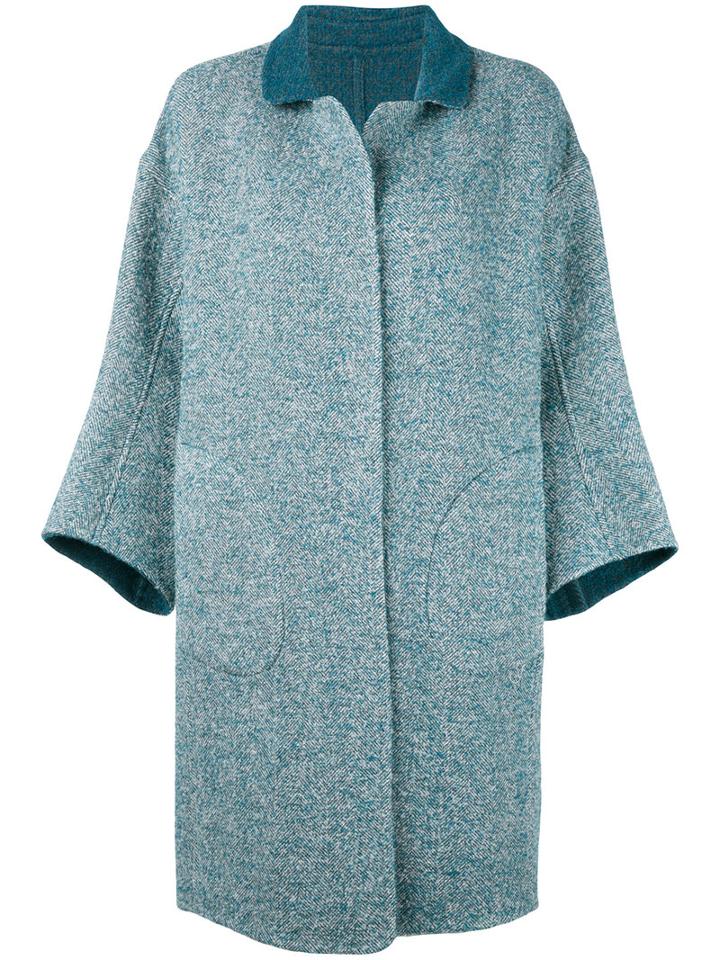 Loro Piana - Three-quarter Sleeve Coat - Women - Alpaca/virgin Wool/polyimide - 46, Blue, Alpaca/virgin Wool/polyimide