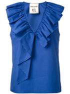 Semicouture - Pleated Trim Top - Women - Cotton - 42, Blue, Cotton