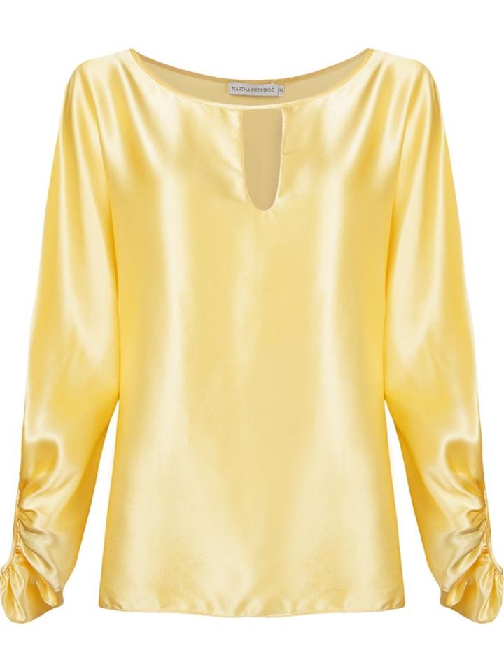 Martha Medeiros Billowing Sleeves Silk Blouse, Women's, Size: 40, Yellow/orange, Silk