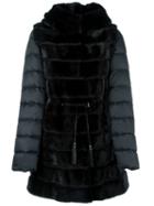 Liska Mink Fur Hooded Puffer Coat, Women's, Size: Large, Black, Mink Fur/polyester/feather Down