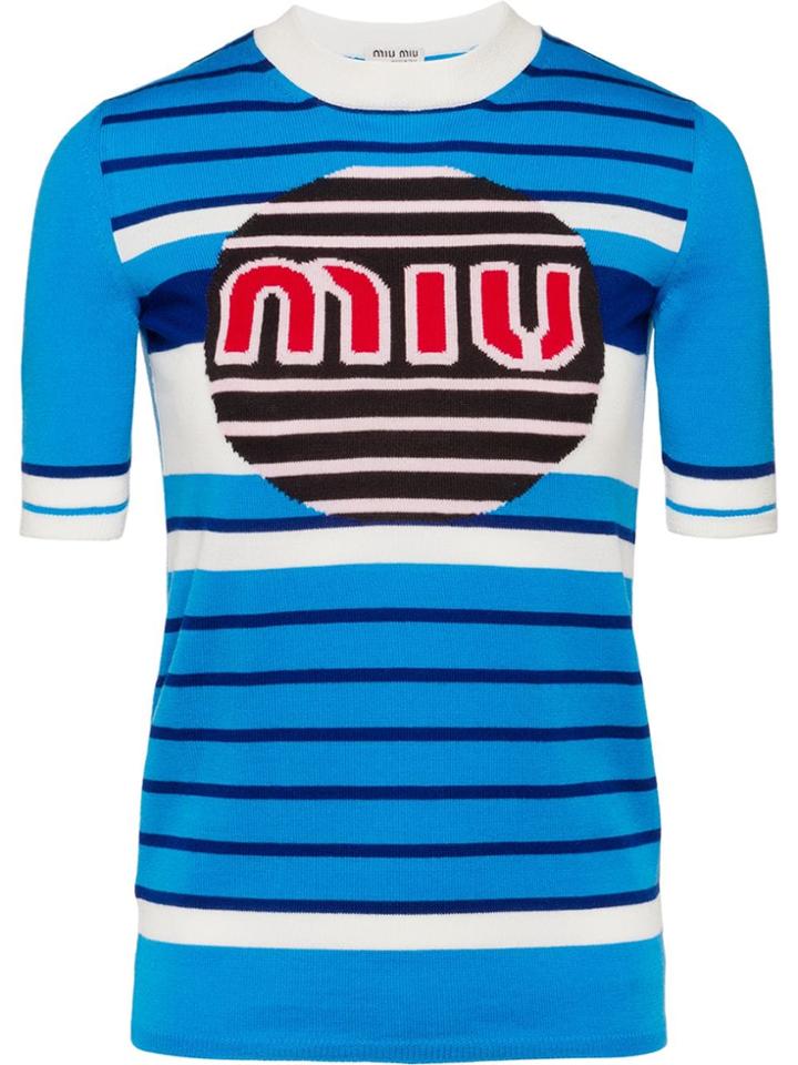 Miu Miu Logo Knit Pullover - Blue