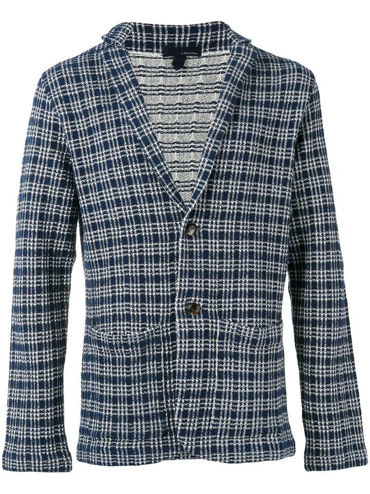 Lardini Checked Blazer, Men's, Size: Large, Blue, Cotton/polyamide