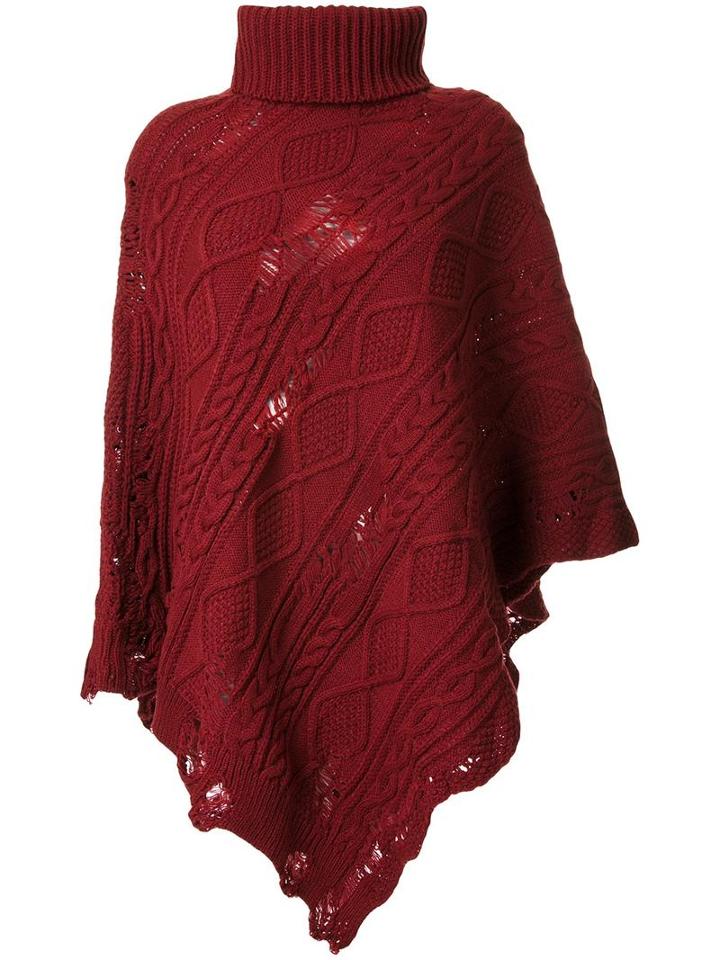 Miharayasuhiro Cable Knit Poncho, Women's, Size: 36, Red, Acrylic/wool