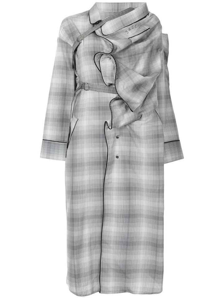 Facetasm Ruffle Plaid Coat - Grey