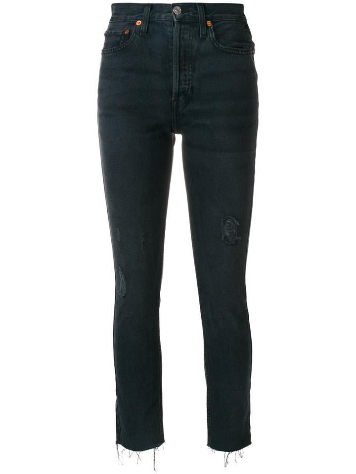 Re/done - Raw Hem Cropped Jeans - Women - Cotton - 25, Black, Cotton