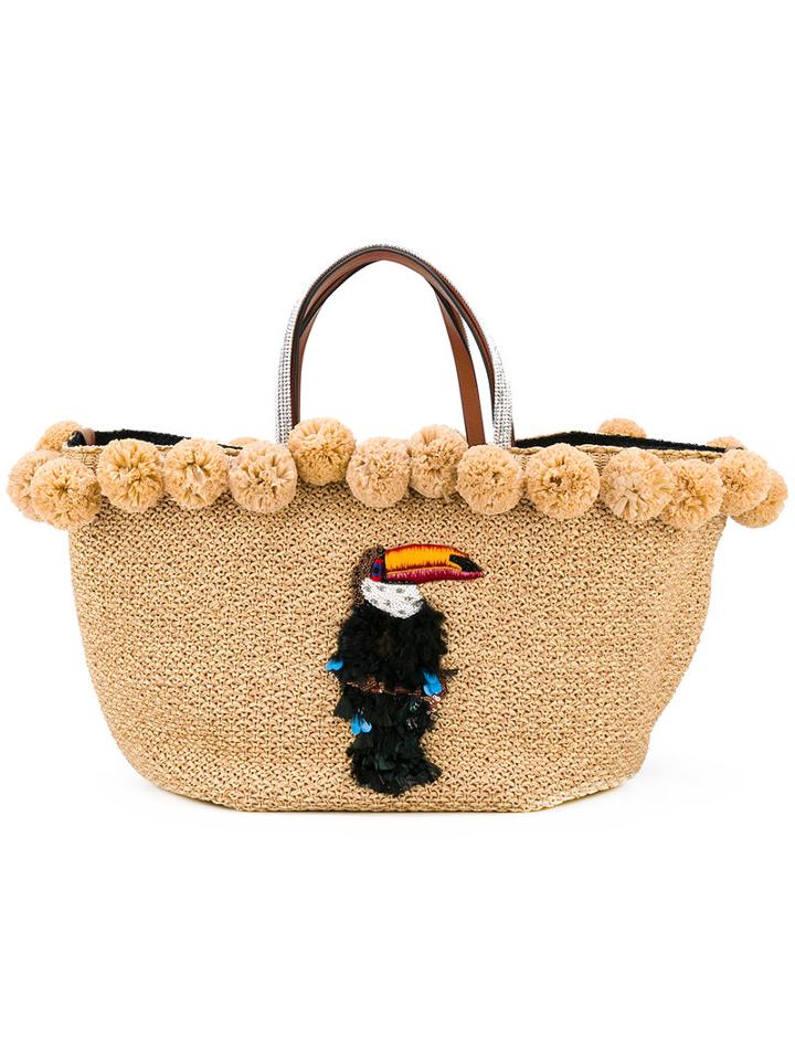 Ermanno Scervino - Pom Pom Toucan Tote - Women - Raffia - One Size, Nude/neutrals, Raffia