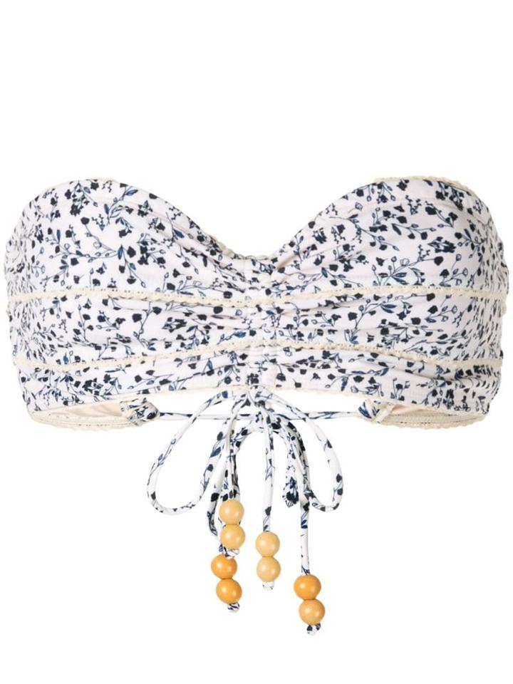 Peony Ruched Bandeau Bikini Top - White