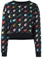 Jeremy Scott Guitars Print Cropped Sweatshirt, Women's, Size: 42, Black, Cotton