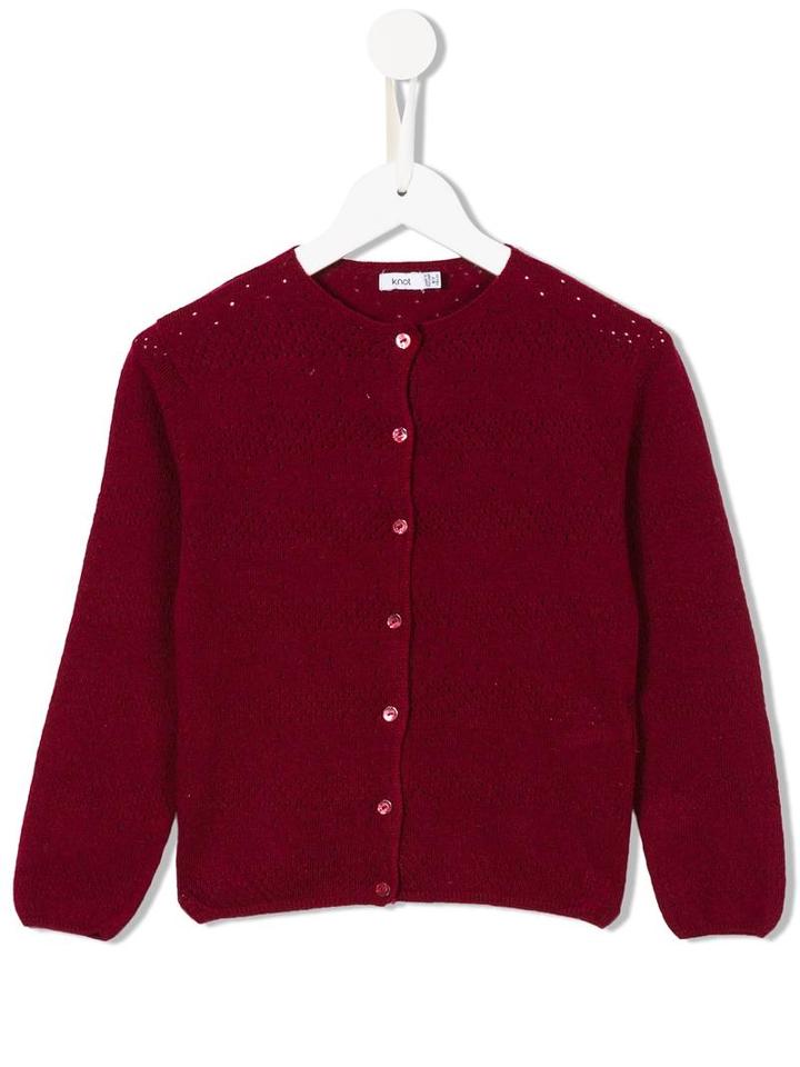 Knot Pointelle Cardigan, Girl's, Size: 10 Yrs, Red