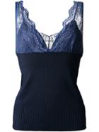 Muveil V-neck Lace Panel Top, Women's, Size: 38, Blue, Nylon/polyester/rayon/polyurethane