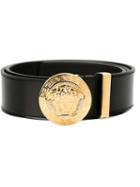 Versace Round Medusa Belt, Men's, Size: 90, Black, Calf Leather