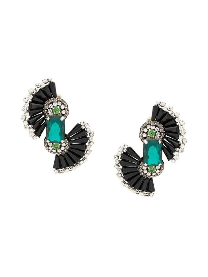 Rochas Chunky Crystal Earrings - Black