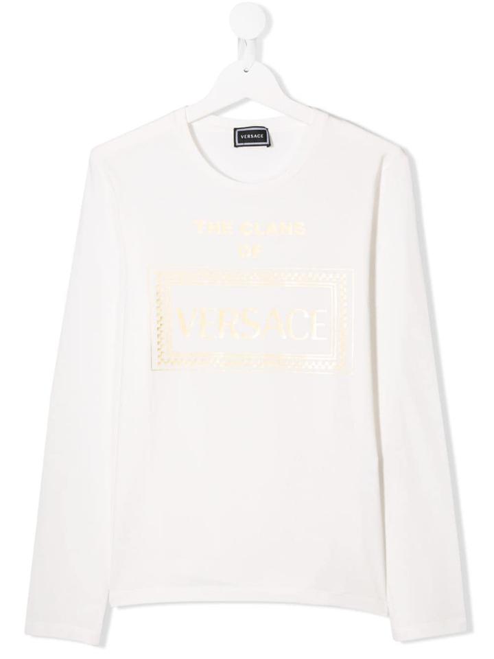 Young Versace Logo Long-sleeve Top - White