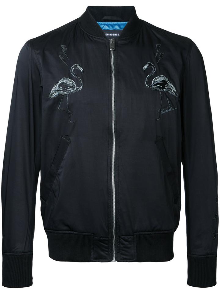 Diesel Flamingos Bomber Jacket, Men's, Size: Medium, Black, Cotton/polyester