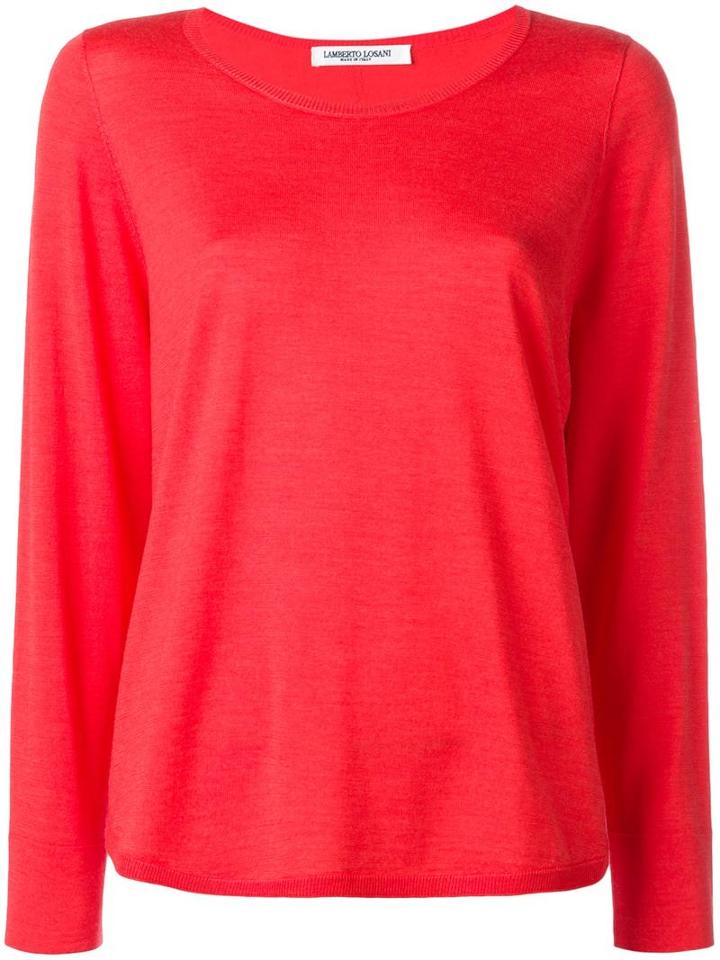 Lamberto Losani Round Neck Jumper, Women's, Size: Small, Red, Virgin Wool/silk