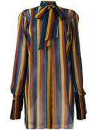 Rokh Striped Pussy Bow Shirt - Multicolour