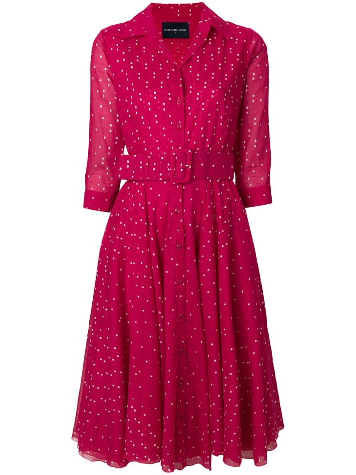 Samantha Sung Belted Shirt Dress - Pink & Purple