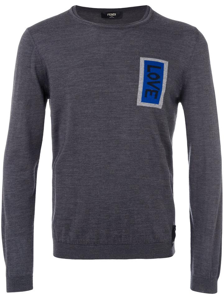 Fendi - Love Patch Knitted Jumper - Men - Virgin Wool - 54, Grey, Virgin Wool