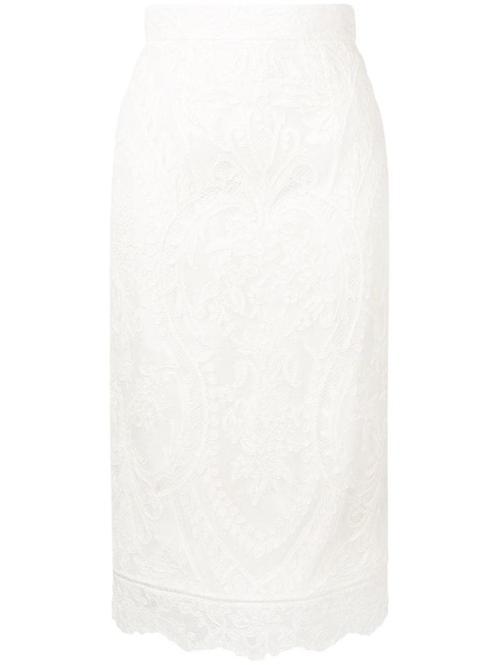 Alexander Mcqueen Lace Pencil Skirt - White