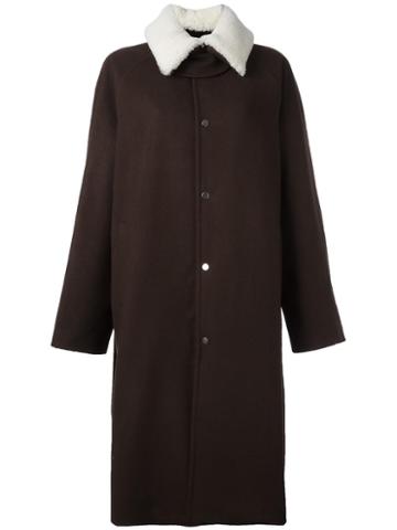 Agi & Sam Shearling Collar Long Coat, Women's, Size: 36, Brown, Wool/viscose