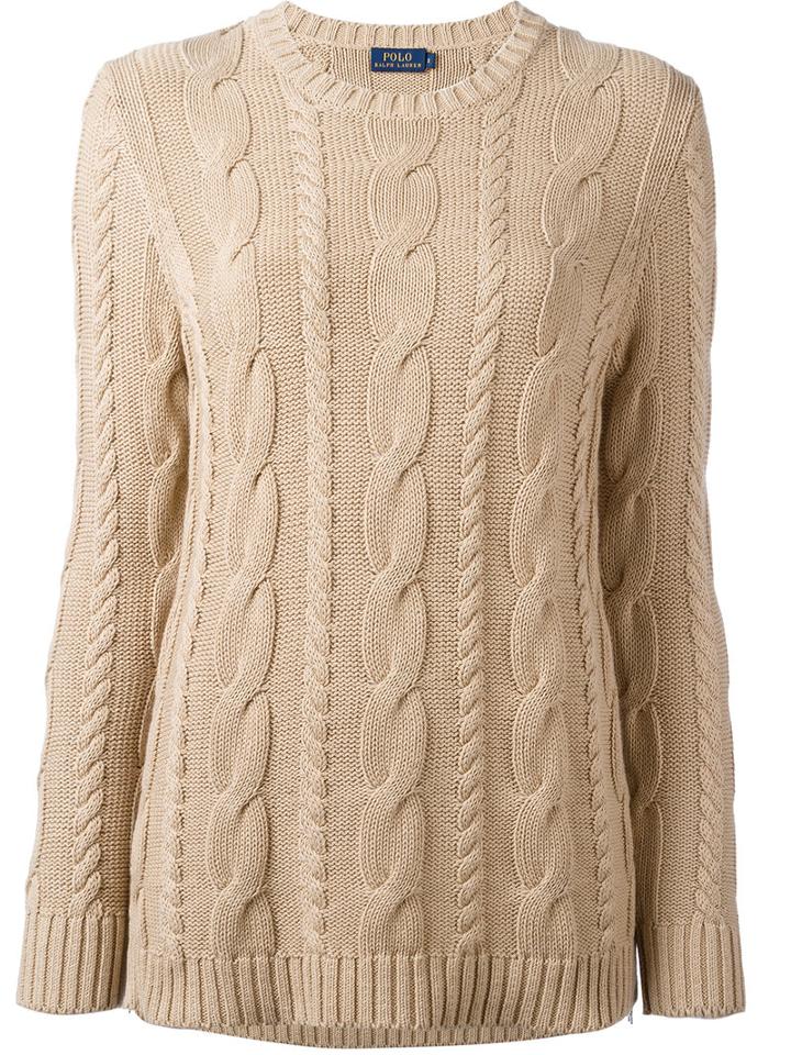 Polo Ralph Lauren Braided Trim Long Jumper, Women's, Size: Small, Brown, Cotton/sheep Skin/shearling