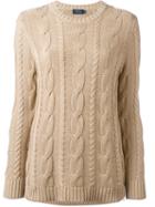 Polo Ralph Lauren Braided Trim Long Jumper, Women's, Size: Small, Brown, Cotton/sheep Skin/shearling