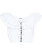 Miu Miu Poplin Top With Pompoms - White
