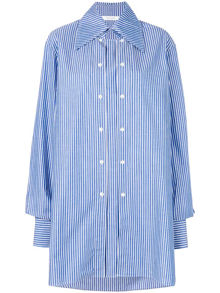 Delada Oversized Striped Shirt - Blue