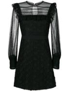 Three Floor Embroidered Lace Fitted Dress - Black