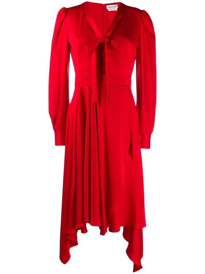 Alexander Mcqueen Draped Asymmetric Dress - Red