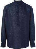 Giorgio Armani Band Collar Shirt, Men's, Size: 43, Blue, Linen/flax