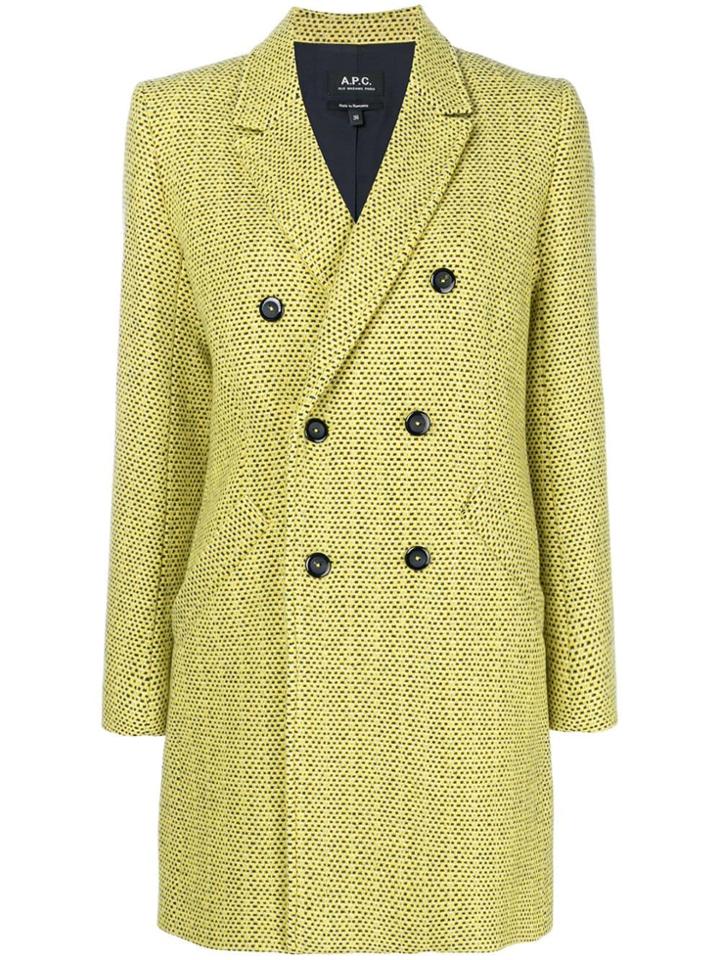 A.p.c. Patterned Double-breasted Coat - Yellow & Orange