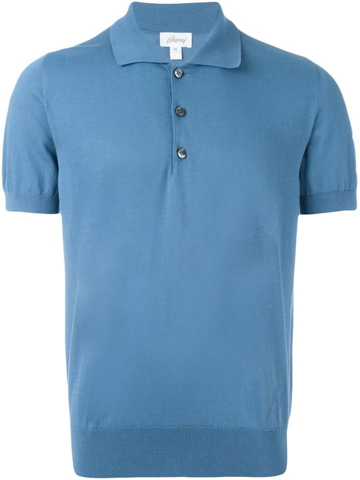 Brioni Classic Polo Shirt, Men's, Size: 50, Blue, Cotton
