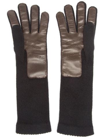 Inverni Knitted Leather Gloves - Black