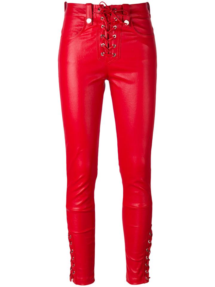 Manokhi Lace Up High Shine Pants - Red