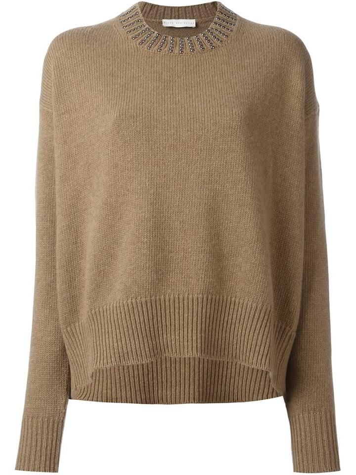 Giada Benincasa Studded Trim Jumper, Women's, Size: Small, Nude/neutrals, Wool