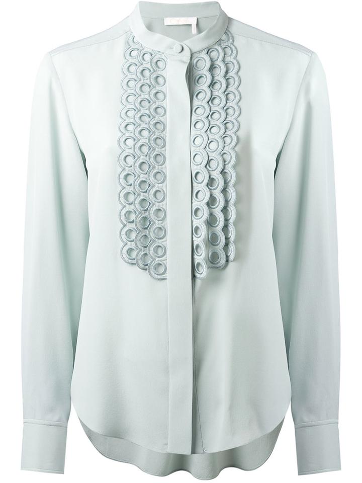Chloé - Mandarin Collar Shirt - Women - Silk - 42, Grey, Silk