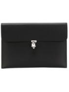 Alexander Mcqueen Skull Flap Clutch, Women's, Black, Calf Leather/metal Other