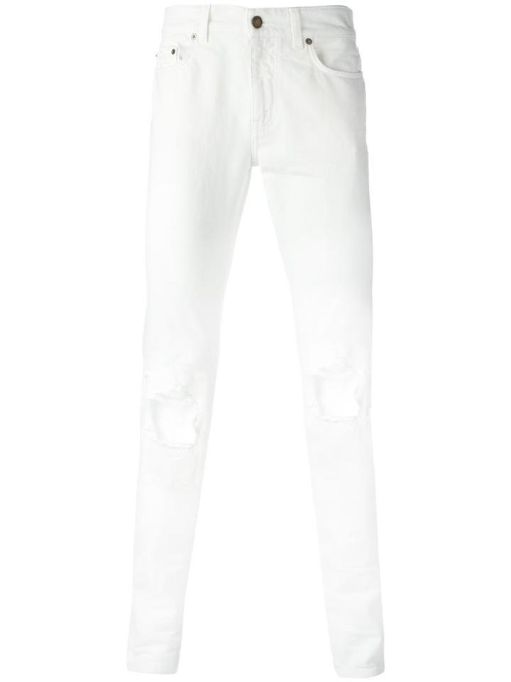 Saint Laurent Busted Knee Slim Fit Jeans, Men's, Size: 32, Cotton