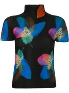 Issey Miyake Cauliflower Floral Pattern Knitted T-shirt, Women's, Black, Polyester